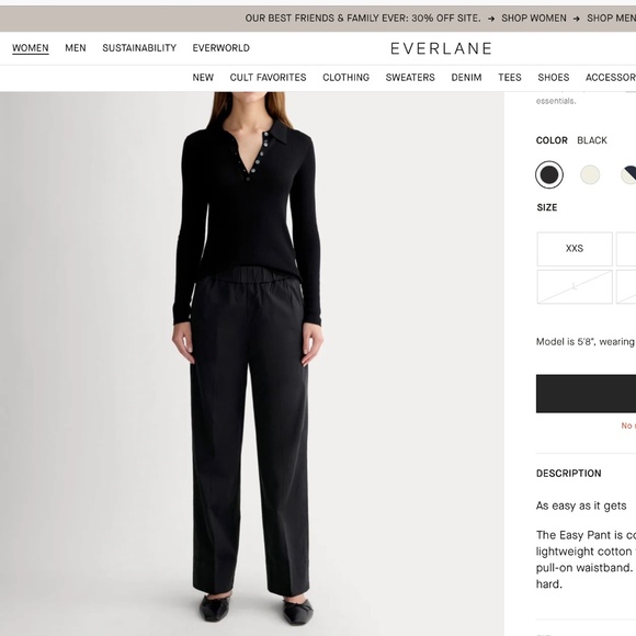 Everlane Easy Pants, Organic Cotton, black, size large, EUC - Picture 1 of 10